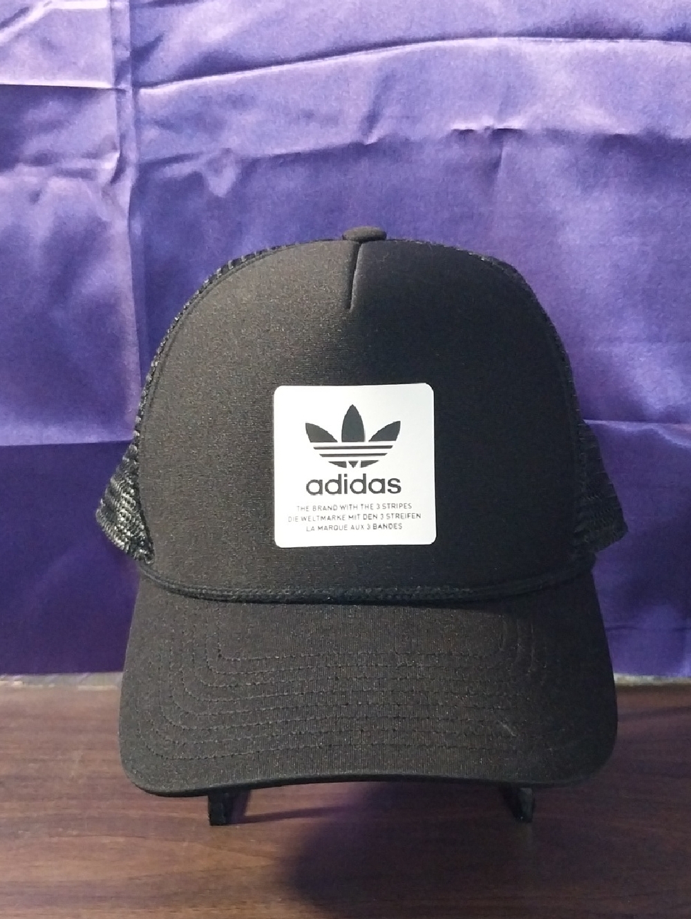 adidas Black Trucker Cap with Trefoil Patch